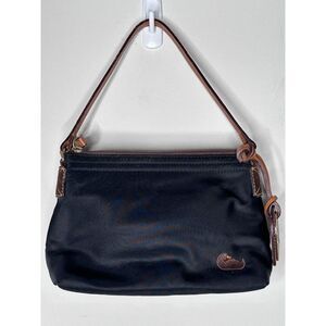 Dooney & Bourke Nylon Bag Purse Travel Black Brown Gold Charm Embroidered Duck